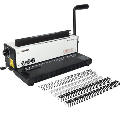 Burostyle TD-1200R Binding Machine, 3:1 Pitch Wire Binding Machine, 34 Round Holes, Punch 12 Sheets/Bind 120 Sheets with Sturdy Metal Construction
