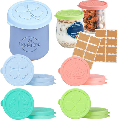12 Pack 4.9 oz 5oz La Fermiere Yogurt Jar Lids, Silicone Yogurt Jar Lids for La Fermiere, Colorful Cover for Oui Yogurt