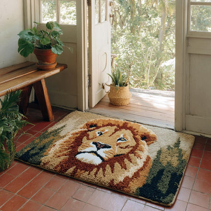 DIY Latch Hook Rug Kit Lion Stamped Carpet Tapestry 52x38cm Yarn Hooking Crochet Mat Home Floor Decoration