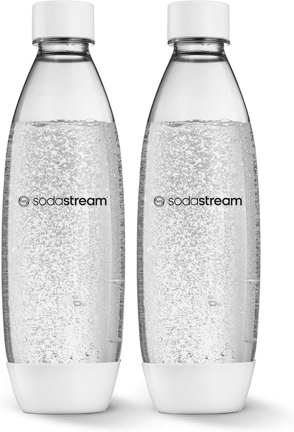 1L Pack sodastream Twin Dishwasher Safe Slim Bottle (White)