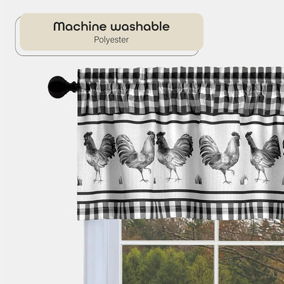 Light Filtering Printed Tier & Valance Window Curtain Set - 58 Inch Length, 24 Inch Width - Barnyard (Black), Machine