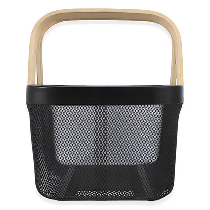 Cheardia 2 Pack Picnic Baskets, Metal Mesh Harvest Basket with Foldable Wooden Handle, Rectangle Garden Storage Basket Bin for Vegetable Fruit Garden Kitchen Cabinet Picking Gathering