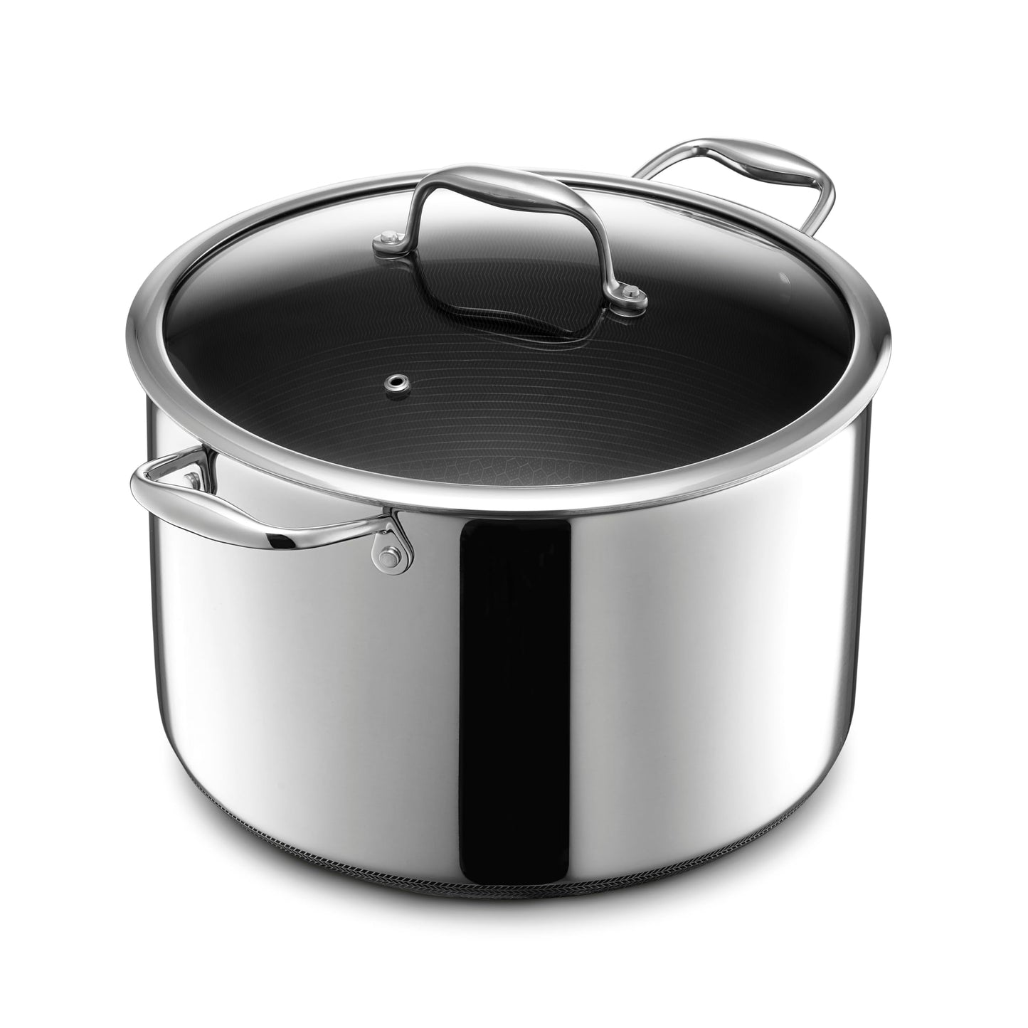 HexClad Hybrid Nonstick 10-Quart Stockpot with Tempered Glass Lid, Stay-Cool Handles, Dishwasher-Friendly, Oven-Safe Up to 900°F, Induction Ready, Compatible with All Cooktops
