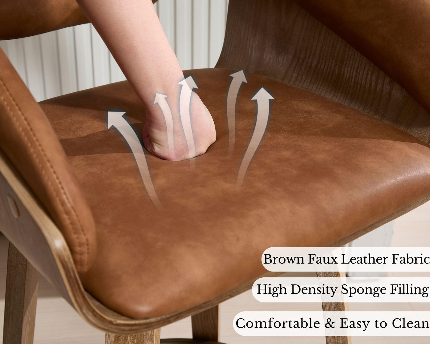 HNY 26 Inch Swivel Bar Stools with Back Set of 4, Brown Faux Leather Upholstered Counter Height Barstools with Solid Bentwood Frame, Round Footrest, Modern Barrel Counter Stools for Kitchen Island