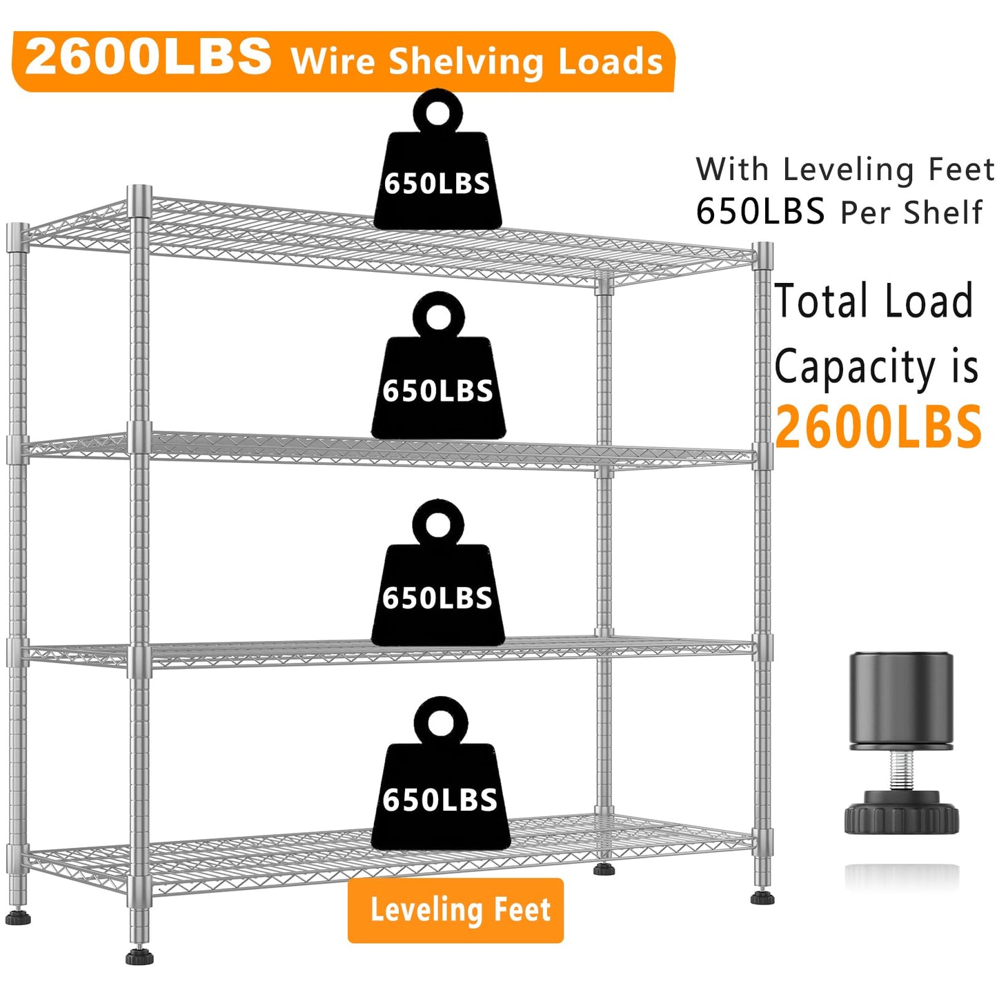 Himimi Storage Shelves 60"W Wire Shelving with Wheels 2600LBS Heavy Duty Metal Shelves for Storage, 4-Tier Adjustable Wire Rack Shelving Garage Shelving Kitchen Storage Shelves 24"Dx60"Wx72"H, Silver