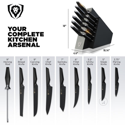 Dalstrong 12-Piece Knife Block Set — All-Black Titanium-Coated Blades, 15° Honbazuke Edge, Full-Tang G-10 Handles — Shadow Black Series For Modern Dark Kitchens & Statement Cooks — NSF Certified