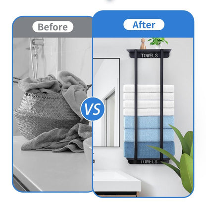 Bathroom Towel Storage Rack,30 Inch Towel Racks for Bathroom Wall Mounted with Shelf Can Holds 8 Large Towels, Metal Wall Towel Rack for Rolled Towels,Folded Towels (Black)