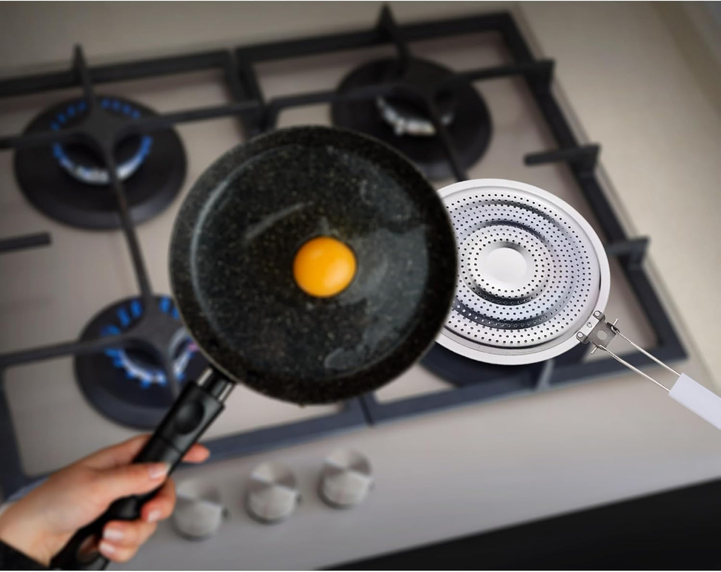 HIC Kitchen Heat Diffuser Reducer Flame Guard, Stainless Steel, Removable Handle