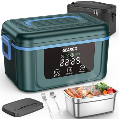 GEARGO 𝟐𝟎𝟐𝟔 𝐔𝐩𝐠𝐫𝐚𝐝𝐞𝐝 Cordless Electric Lunch Box, 6.3 Cups & 24000mAh Rechargeable Heated Lunch Box with Ice Crystal Box, 24 Hours Scheduled Self Heating Lunchbox For Men Women