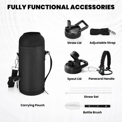 RAYMYLO Insulated Water Bottle 40 oz, Triple Wall Vacuum Stainless Steel (Cold for 36Hrs, Hot for 18Hrs), Leak Proof & Non-BPA, Modern Water Flask Jug with Paracord Handle & Straw Spout Lids