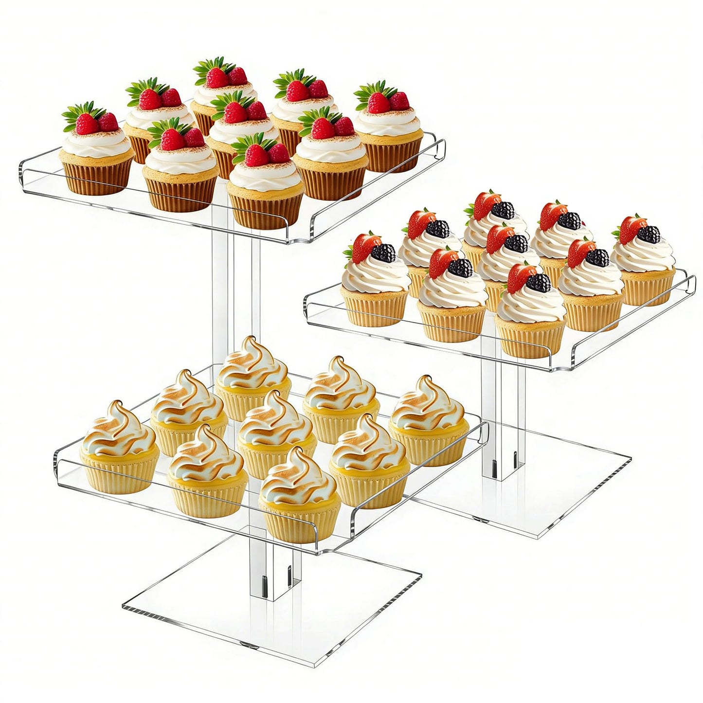 HEKORE 3 Tiered Serving Tray Set for Entertaining, 9" Acrylic Dessert Stands, Cupcake Stand Buffet Risers for Wedding Birthday Party Baby Shower