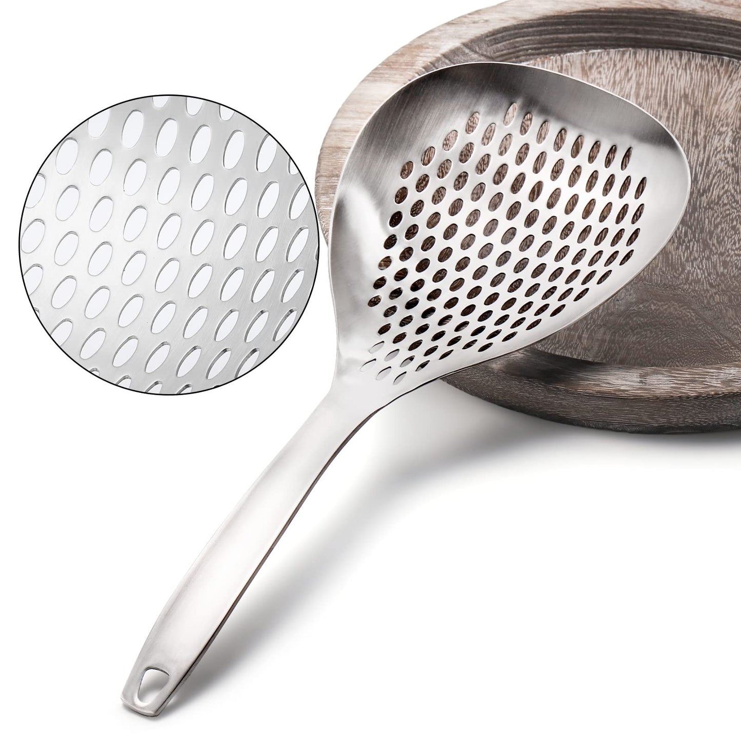 Suwimut 2 Pack Skimmer Slotted Spoon, 13.6 Inch Large Stainless Steel Skimmer Ladle Spoon Spider Strainer with Handle and Hanging Holes, Fryer Scoop Kitchen Colander for Cooking, Draining and Frying