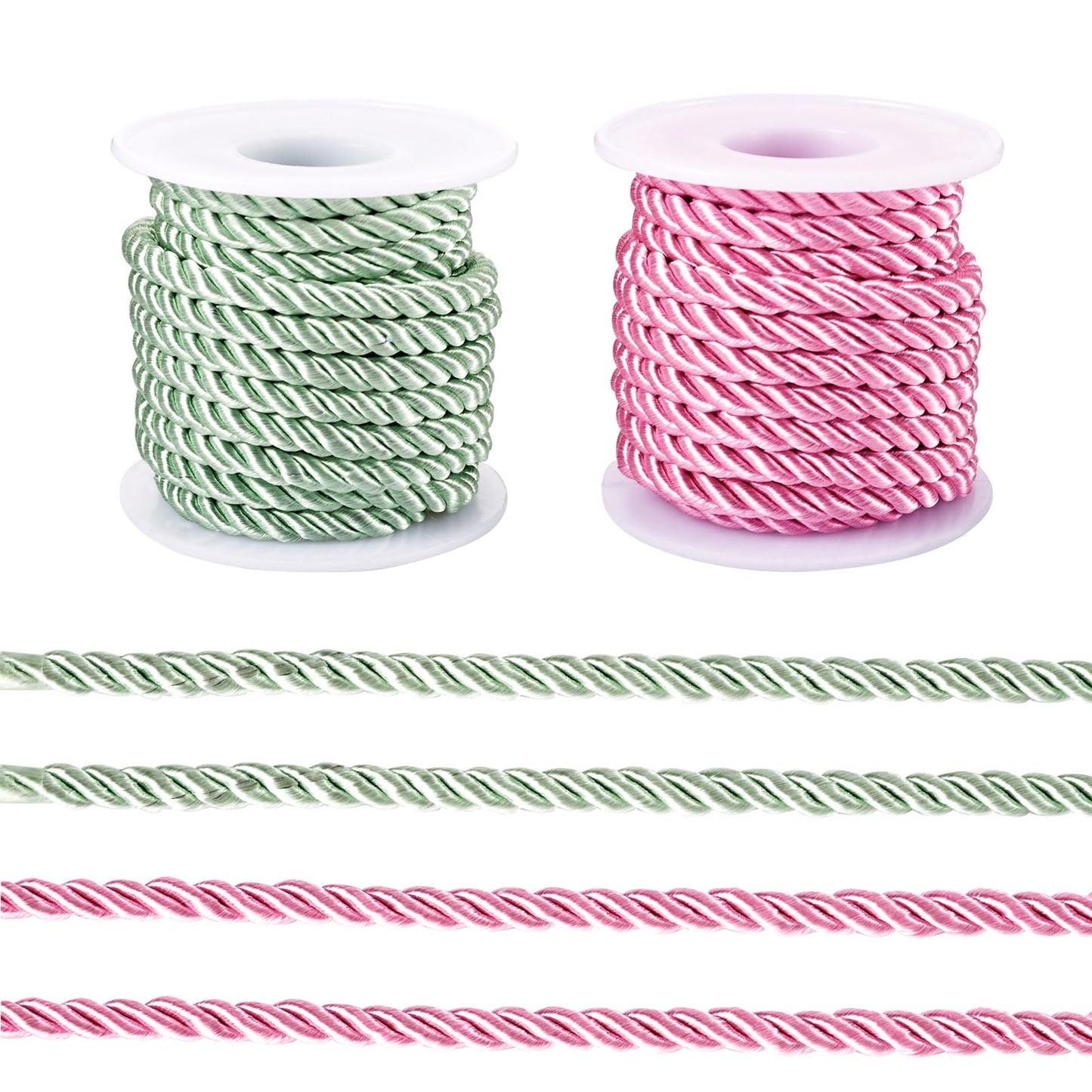 Bestewelry 8.74 Yard 5mm Polyester Twine Cord Pink Green Decorative Twisted Cord Shiny Silk Ropes for Christmas Party Home Decor Bag Drawstrings Costume Curtain Tieback Macrame Bracelet