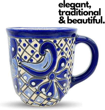 Talavera Mug - Authentic Hand Painted Mexican Coffee Mug - Blue and White - Taza Mexicana Azul Blanco
