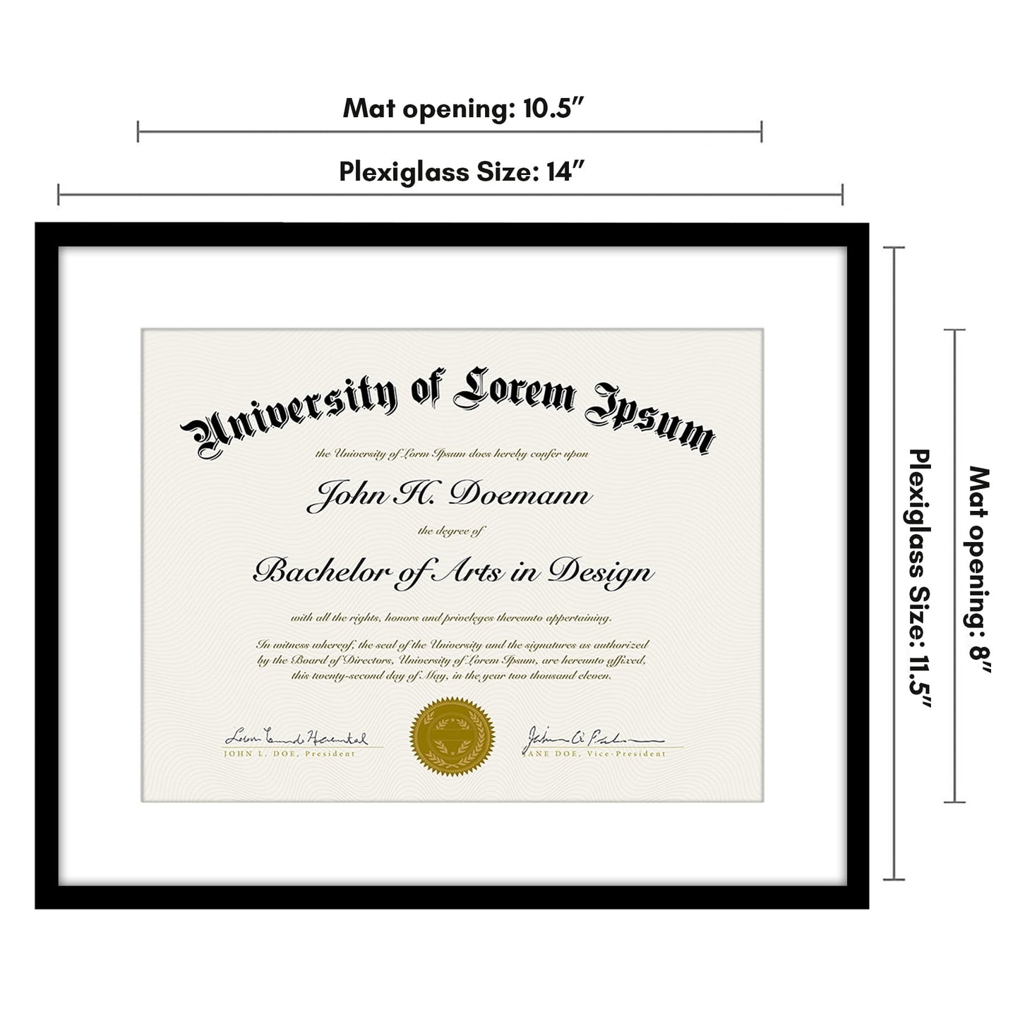 Americanflat 11.5x14 Diploma Frame with Shatter-Resistant Glass - Use as 8.5x11 Frame with Mat or Display 11.5x14 Document Without Mat - Legacy Collection - Certificate Frames for Wall - Black