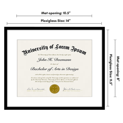Americanflat 11.5x14 Diploma Frame with Shatter-Resistant Glass - Use as 8.5x11 Frame with Mat or Display 11.5x14 Document Without Mat - Legacy Collection - Certificate Frames for Wall - Black