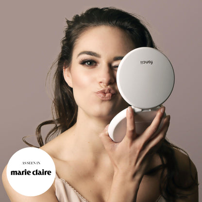 Fancii LED Lighted Travel Makeup Mirror, 1x/10x Magnification - Daylight LED, Compact, Portable, Large 5" Wide Illuminated Folding Mirror (Lumi) (White)