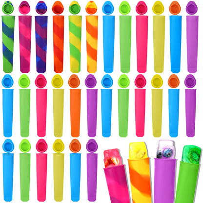 Lallisa 30 Pcs Ice Cream Molds Silicone Ice Lolly Mold Color Reusable Ice Lolly Mold with Lid Silicone DIY Homemade Ice Cream Maker Molds for Kids Adult Yogurt Freezer Summer Party