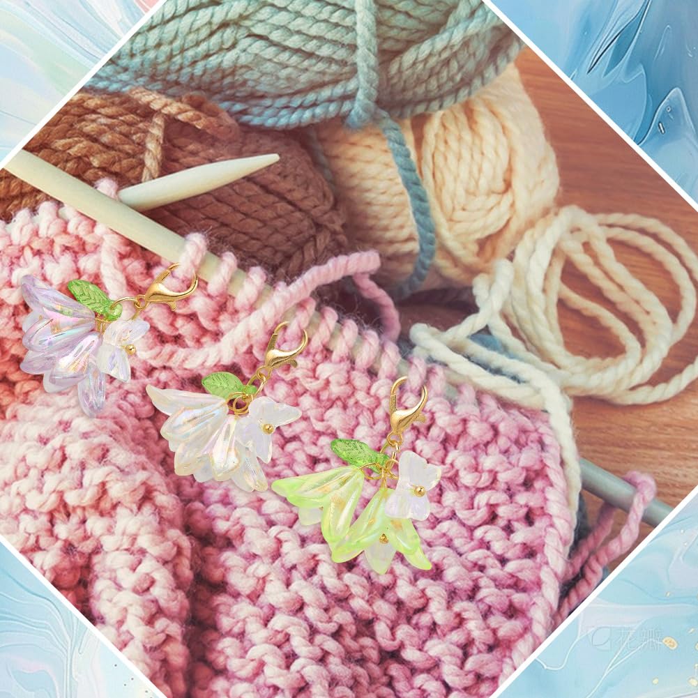 SUNNYCLUE 1 Box 30Pcs Flower Stitch Marker Knitting Markers Charms Bulk Acrylic Pink White Spring Lily Butterfly Clasps Hooks Crochet Charms for Jewelry Making Crafts Weaving Sewing Supplies Beginner