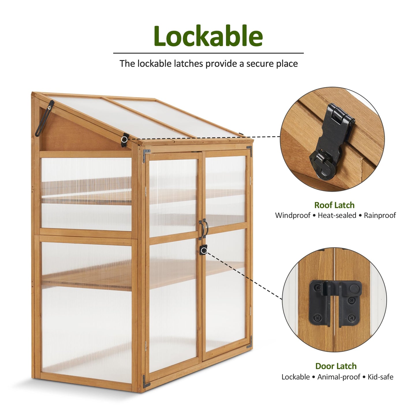 Macrout Cold Frame Greenhouse, Large Wooden Greenhouse Cabinet, Garden Cold Frame with Adjustable Shelves for Outdoor Indoor Use, 1344 (Natural)