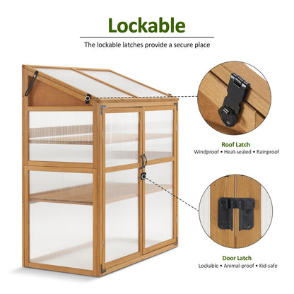 Macrout Cold Frame Greenhouse, Large Wooden Greenhouse Cabinet, Garden Cold Frame with Adjustable Shelves for Outdoor Indoor Use, 1344 (Natural)