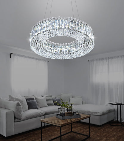 dolria Modern Crystal Pendant Lighting for Dining Room LED Dimmable Chandeliers Crystal Ceiling Light Fixtures for Living Room Foyer Hallway Entryway Silver