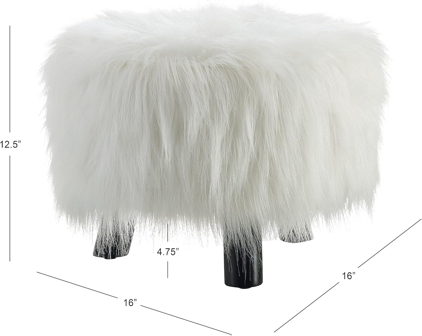 Linon Flokati Foot Stool, 16-Inch, White, 16"W x 16"D x 12.6"H