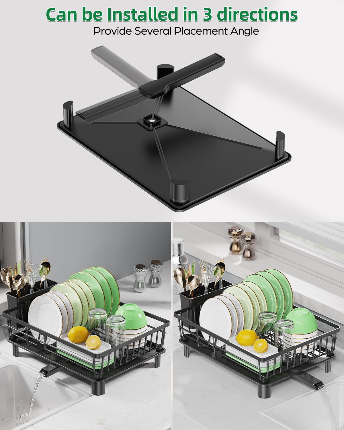 CosyPic Dish Drying Rack for Kitchen Counter, Stainless Steel Drainer Anti Rust, Smart Drainage System Drainboard with Detachable Cutlery Holder, Handwash Dish Helper for Home, Apartment Space Saving