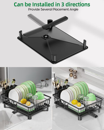 CosyPic Dish Drying Rack for Kitchen Counter, Stainless Steel Drainer Anti Rust, Smart Drainage System Drainboard with Detachable Cutlery Holder, Handwash Dish Helper for Home, Apartment Space Saving