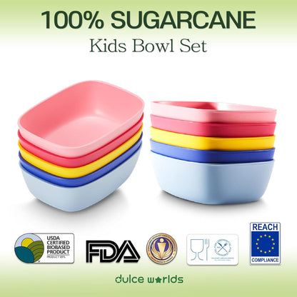 Sugarcane Kids Bowls 5Pack, Natural Plastic Dishes for Toddler to Big Kids, Microwave & Dishwasher Safe