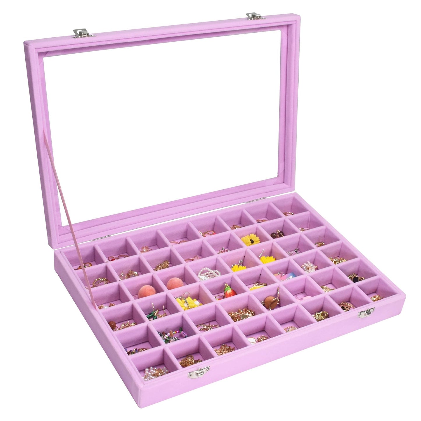 Vicoter Velvet Jewelry Tray 48 Compartments Jewelry Display Organizer with Transparent Cover Rings, Earrings, Necklaces, Pendants Storage Box for Girls, Wives, Mothers, Women