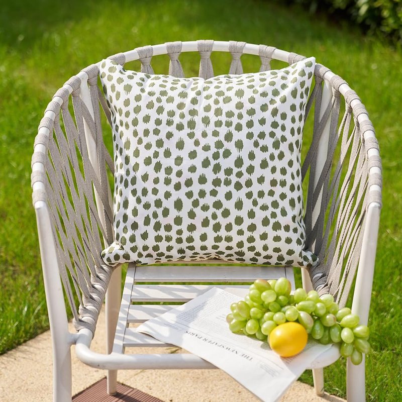 Outdoor Pillow Covers 18x18 Set of 2 Boho Design Navy Dark Green Polka Dot Decorations Pillows Spring Summer Outdoor Waterproof Patio Furniture Porch Sofa Bed Cushion Covers Home Decor JB001-L18