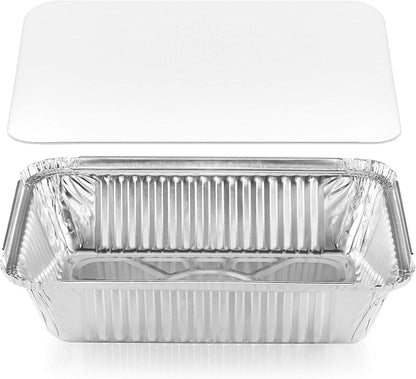 DecorRack Aluminum Pan Disposable, 14 Pack, 2.25 Lb Heavy Duty Rectangular Tin Foil Pans with Flat Board Lids