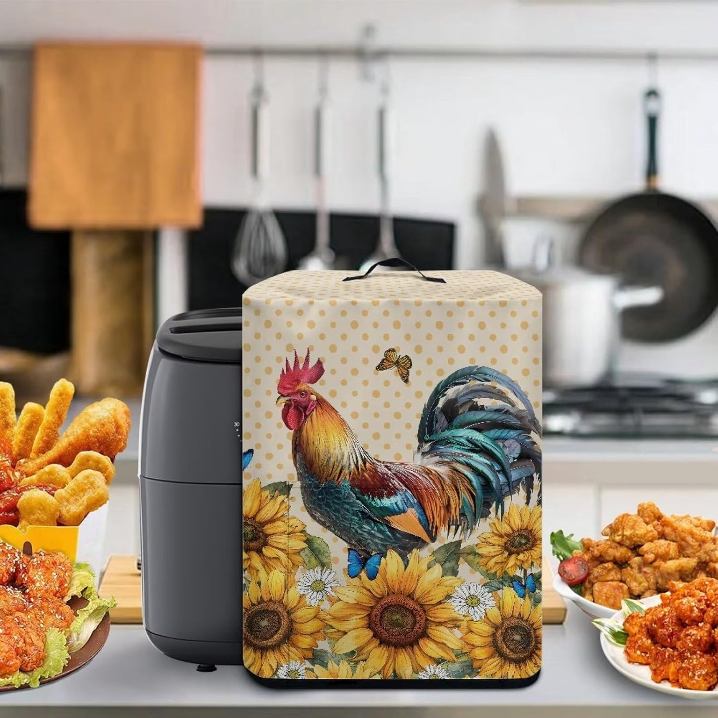 Dust Cover with Pocket for Air Fryer Oven, Protective Dust-Proof Stain Resistant Cover, Easy to Clean, Rooster