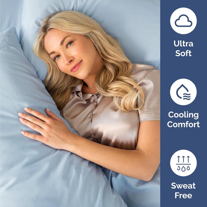 Skiennix Twin Size 3-Piece Sheet Set - Ultra-Soft Cooling Bed Sheets - Deep Pockets, Wrinkle-Free, Sky Blue