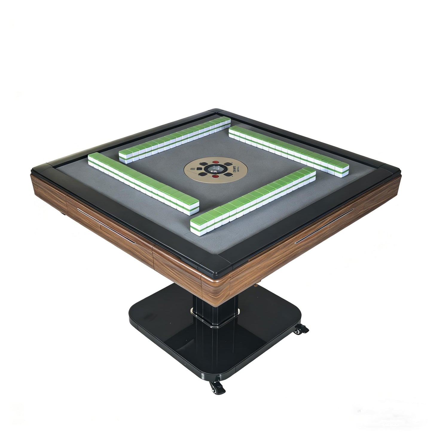 GDFStudio Foldable Ultra-Thin Automatic Mahjong Table with Wheels, Chinese and American Style 42mm Numbered Tiles with Hard Table Cover, 2 Sets Magnetic Tiles, Low Noise Shuffling, Brown