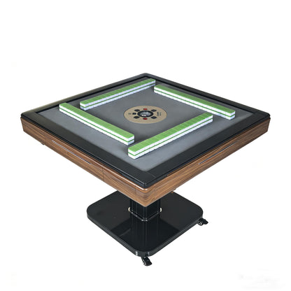 GDFStudio Foldable Ultra-Thin Automatic Mahjong Table with Wheels, Chinese and American Style 42mm Numbered Tiles with Hard Table Cover, 2 Sets Magnetic Tiles, Low Noise Shuffling, Brown