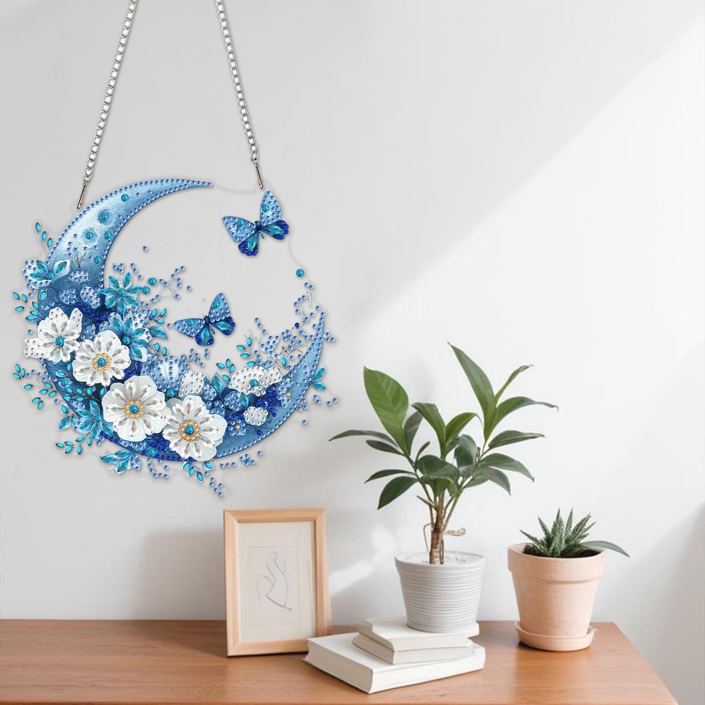 NAIMOER Diamond Art Hanging Kits for Adults Moon Butterfly 5D Special Shaped Rhinestone, DIY Acrylic Diamond Art Painting Window Pendants Home Garden Wall Hanging Ornament Kits, Double Sided