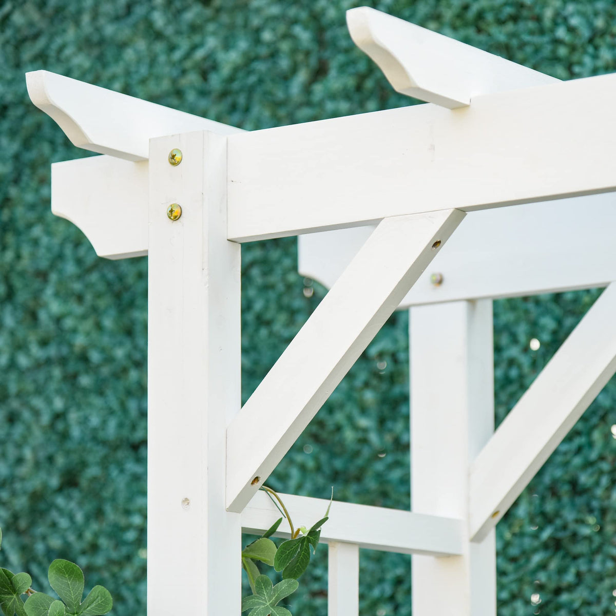 85" Wooden Garden Arbor for Wedding Ceremony, White Outdoor Arch Trellis for Climbing Vines, Heavy Duty Wood Frame for Garden, Patio, Backyard Decor