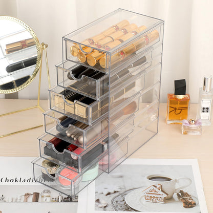 Hipiwe Plastic Drawer Organizer Clear Desktop Drawers Box with 6 Pull Out Drawer Compact Storage Box for Cabinet Vanity Bathroom Bedroom Pantry Shelf Office Closet Organization