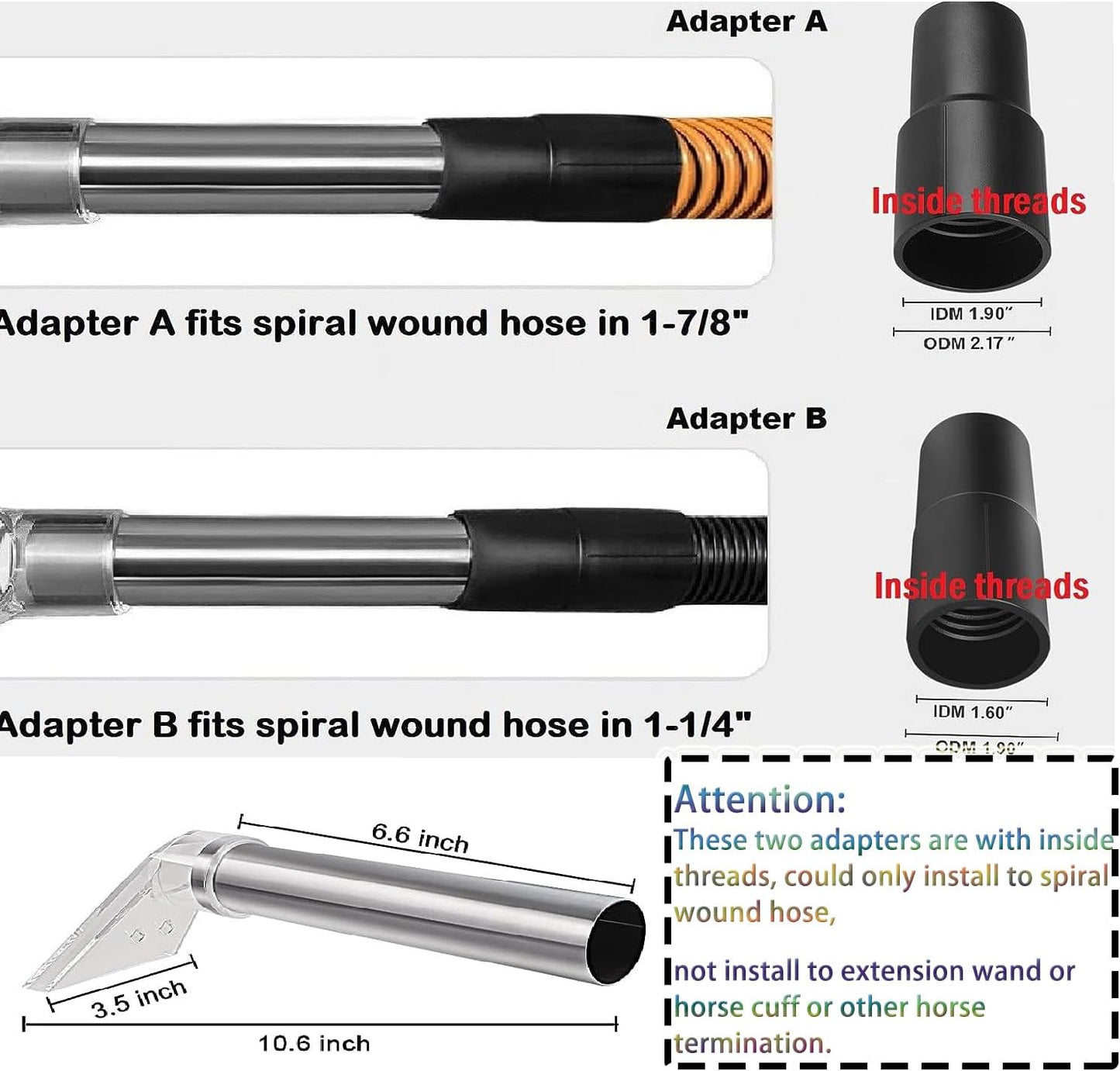Universal Shop Vac Extractor Attachment: Hand Wand with Clear Head and 1-7/8", 1-1/4" Adapters for Upholstery & Auto