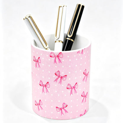 vnbsdwi Ceramic Pencil Holder for Desk Cute Pen Holder Pink Bow Pencil Cup Pot Desk Organizer Large Capacity Ceramic Makeup Brush Holders Multifunctional Office Supplies for Home School