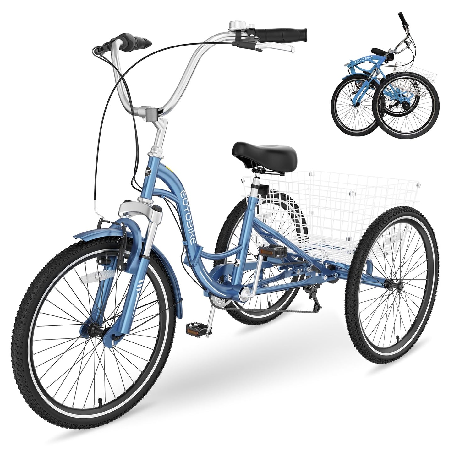 NAIZEA Folding Adult Tricycle - 7 Speed 20/24/26 Inch Folding Tricycle for Adult, 4 Wheel Bike, Foldable Trike with Large Basket/Low-Step Through for Men Women Senior