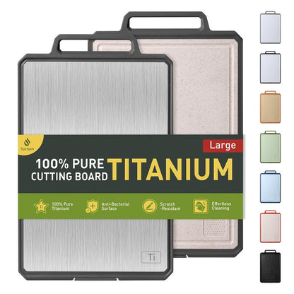 Titanium Cutting Boards for Kitchen Chopping Board with Handle Large Big Small Kitchen Meat Butcher Block 2 in 1 Pure Titanium and Wheat Straw PP Not Wood Bamboo Plastic Silicone Teak Morandi Blue