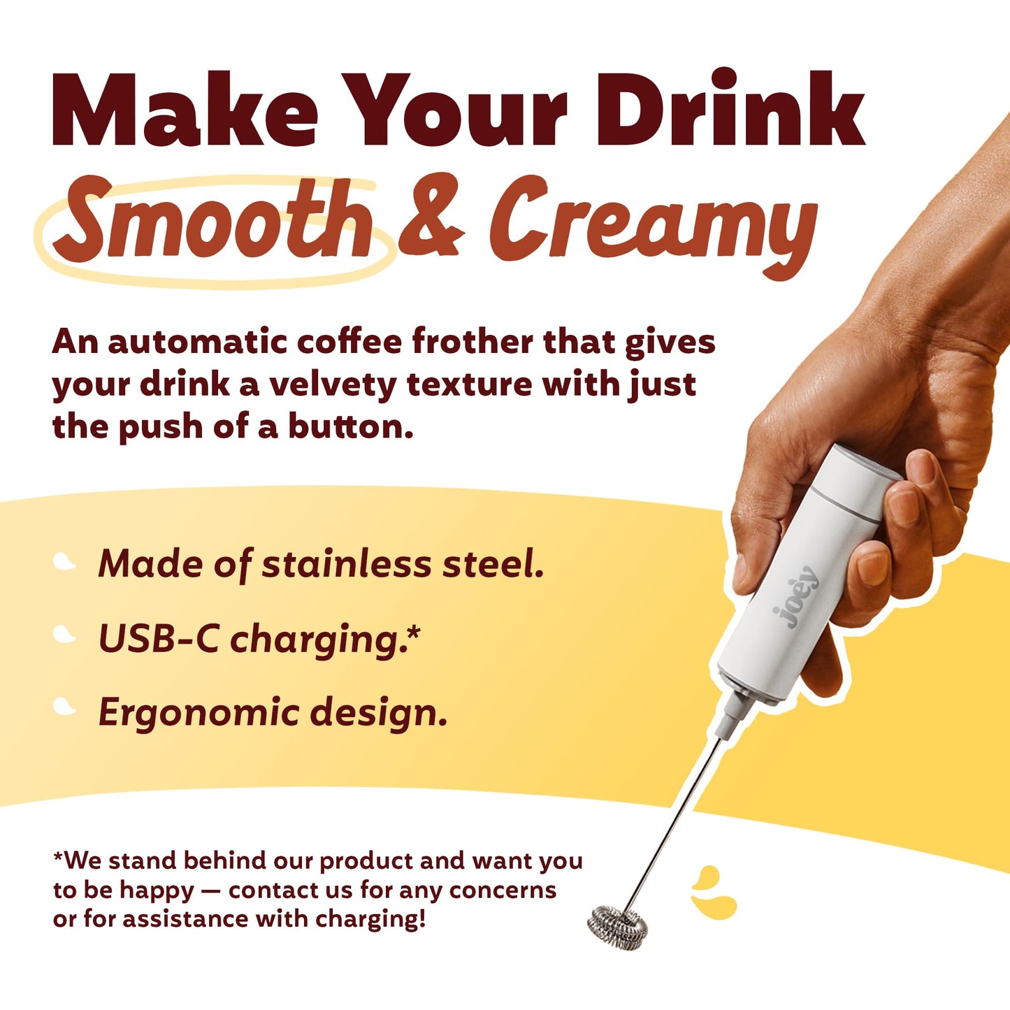 Joe'y Electric Milk Frother, USB Rechargeable Handheld Mixer, Dual Speed Stainless Steel Frother Wand with Double Whisk for Coffee, Lattes, Matcha, Includes Travel Case, Coffee Bar Accessories, White