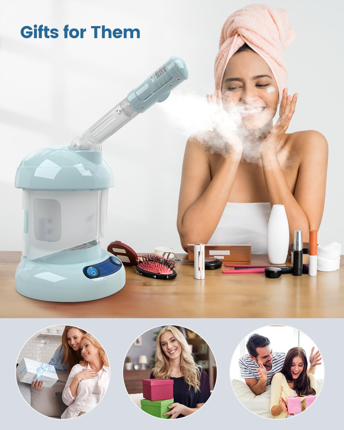 Kingsteam Facial Steamer - Ozone Steamer with Extendable Arm - Professional Nano Ionic Facial Steamer for Deep Cleaning - Portable for Personal Care Use at Home or Salon