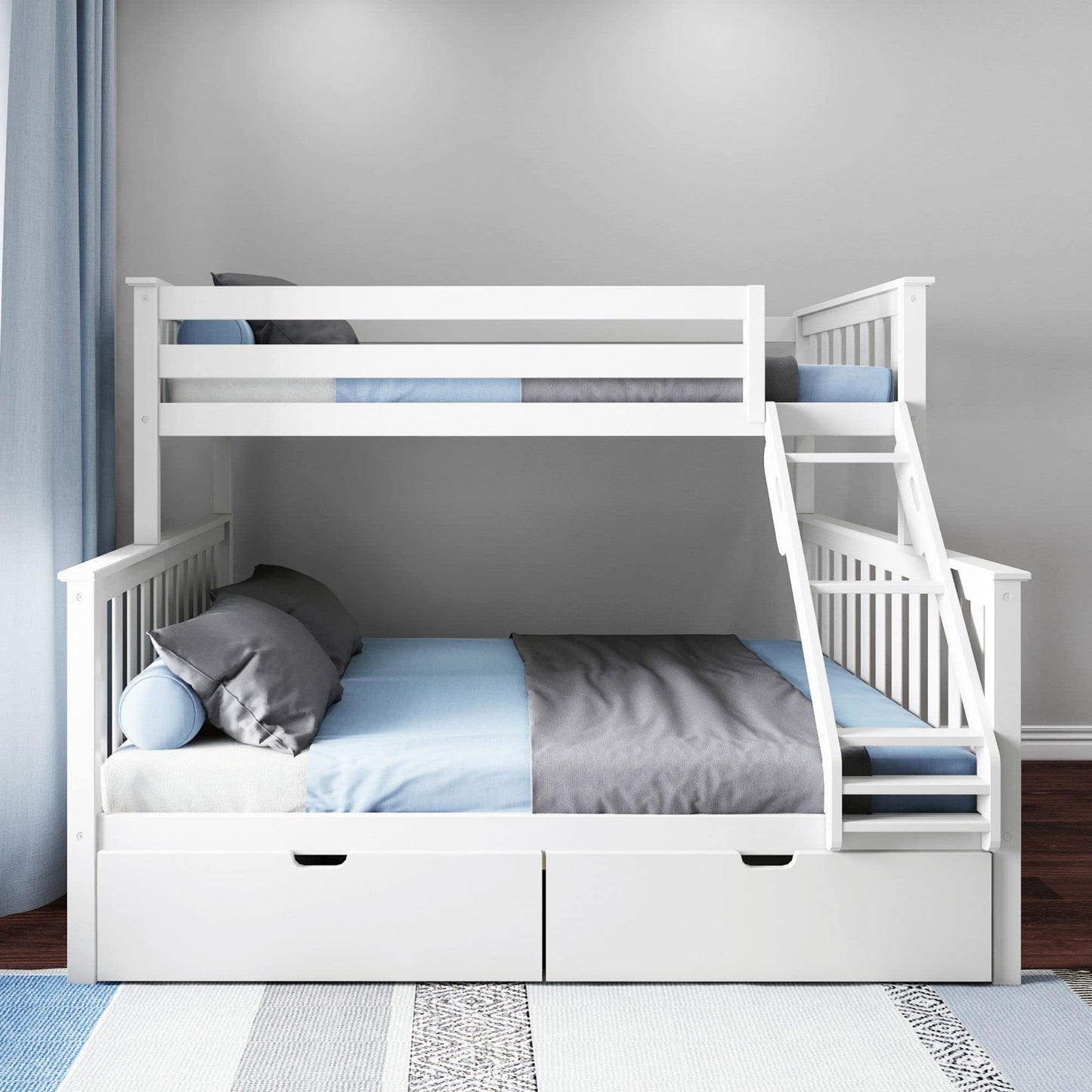 Max & Lily Bunk Bed, Twin XL-Over-Queen Wood Bed Frame for Kids with Storage Drawers, White