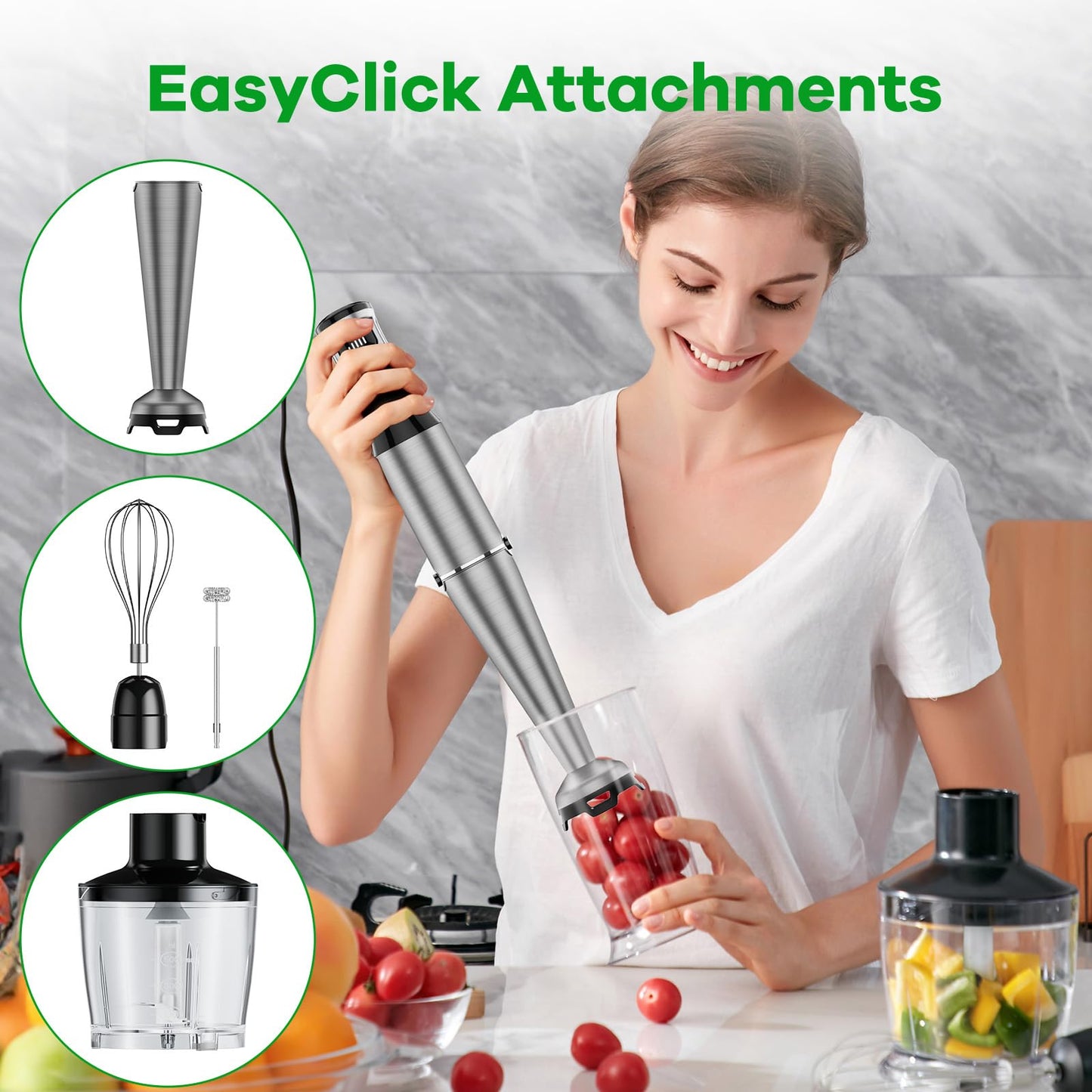 Turelar Immersion Blender Handheld Corded Hand Blenders Set 1100W, Trigger Variable Speed 5 in 1 Stick Emulsifier with Chopper, Whisk and Frother for Soup, Baby Food and Smoothies,Black