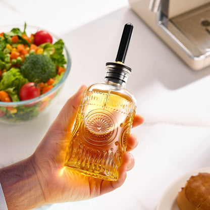 Baalaka Glass Oil Bottles 7OZ, Olive Oil Dispenser Bottle for Kitchen with Metal Spout, Elegant Glass Cooking Dispenser for Kitchen