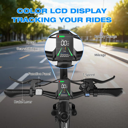 GWEIT Electric Bike for Adults with 1500W Peak Motor, 25MPH 65Miles Electric Mountain Bike with 48V 10AH Removable Battery, 26" Commuting Ebike with 7 Speeds Front Suspension